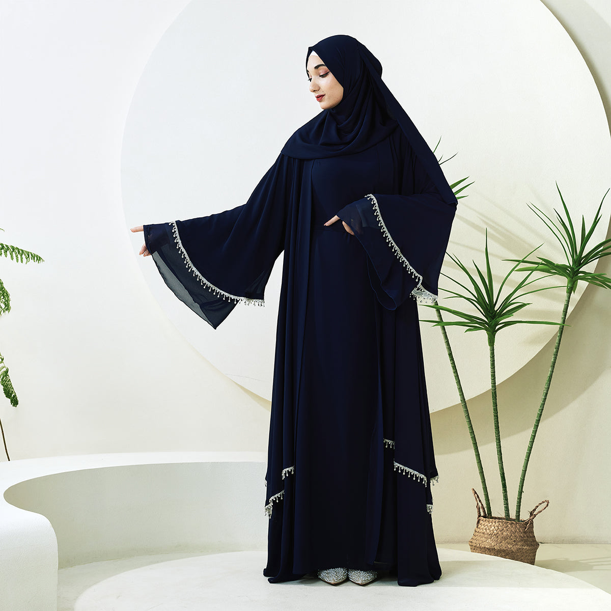 Elegant Chiffon Diamond Tassels Abaya Four - piece Set(NCS001)