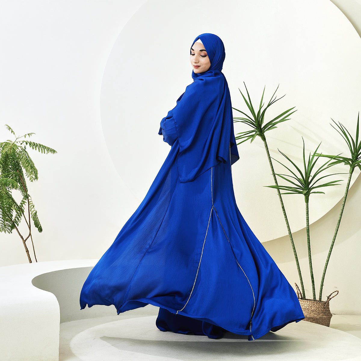 3-Piece Ruffle Sleeve Haiya Abaya Set with Sparkling Rhinestone (NCS006)
