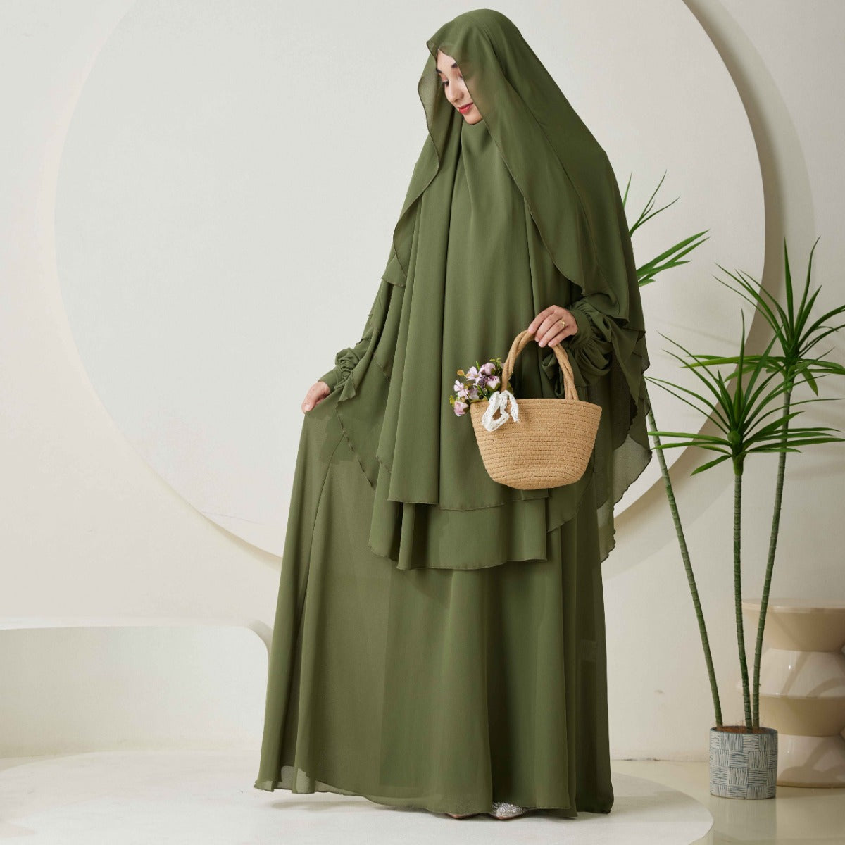 Chiffon Butterfly Sleeve Khimar Set – 2-Piece Hajj Outfit (NCS009)