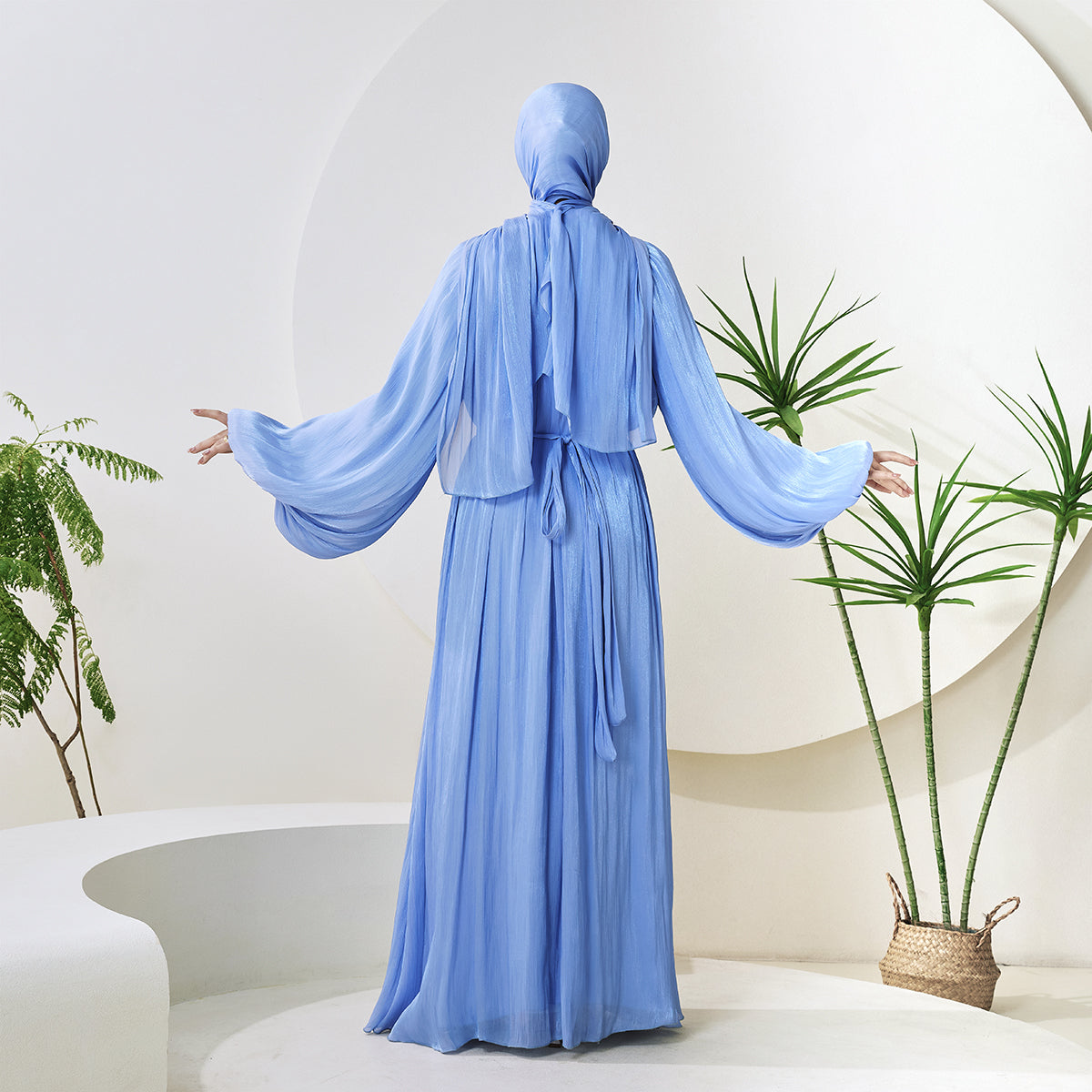 Haffafa Armani Satin Abaya Set – Modest Dress with Matching Belt & Hijab(NCS002)