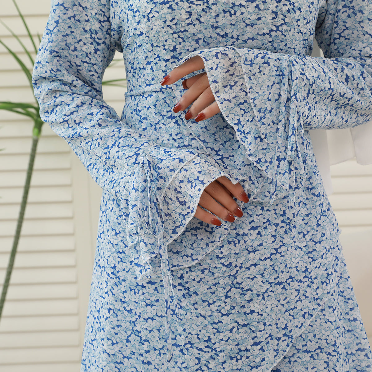 3-Piece Ruffle Chiffon Abaya Set – Top, Skirt & Scrunchie NCA006