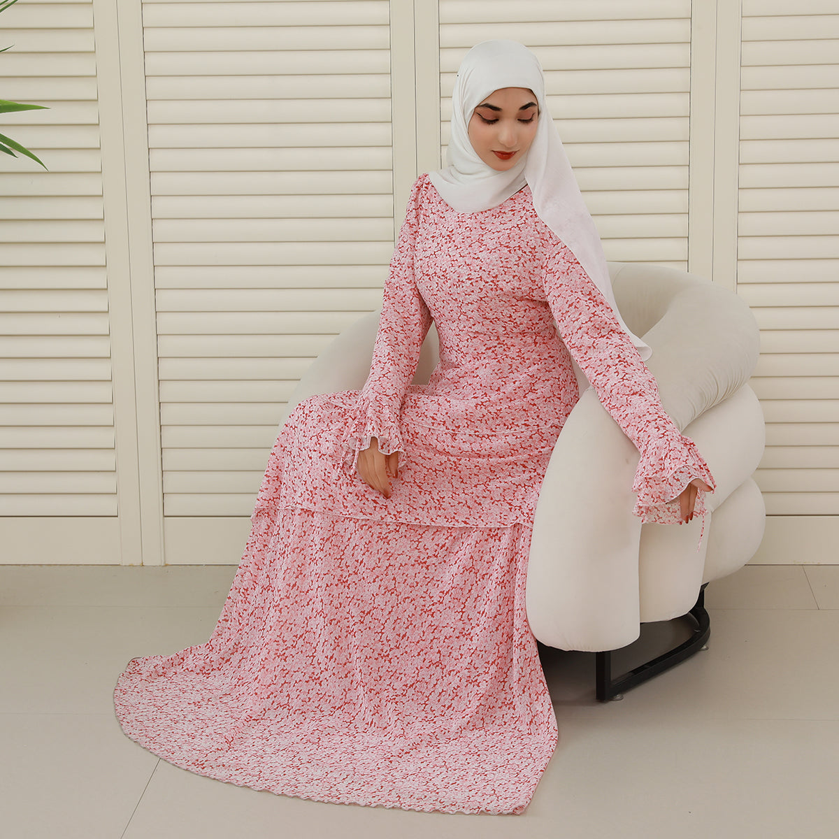 3-Piece Ruffle Chiffon Abaya Set – Top, Skirt & Scrunchie NCA006