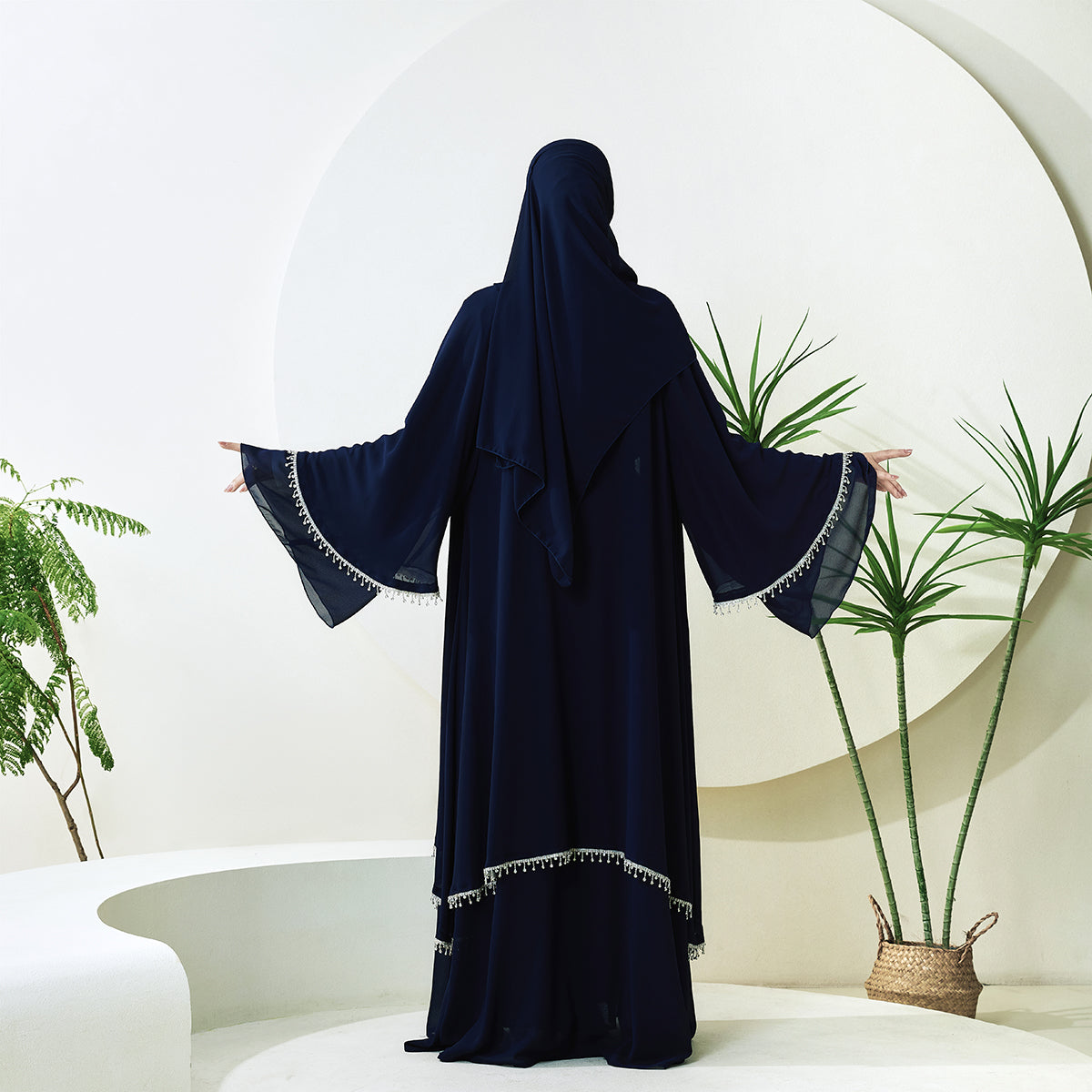Elegant Chiffon Diamond Tassels Abaya Four - piece Set(NCS001)