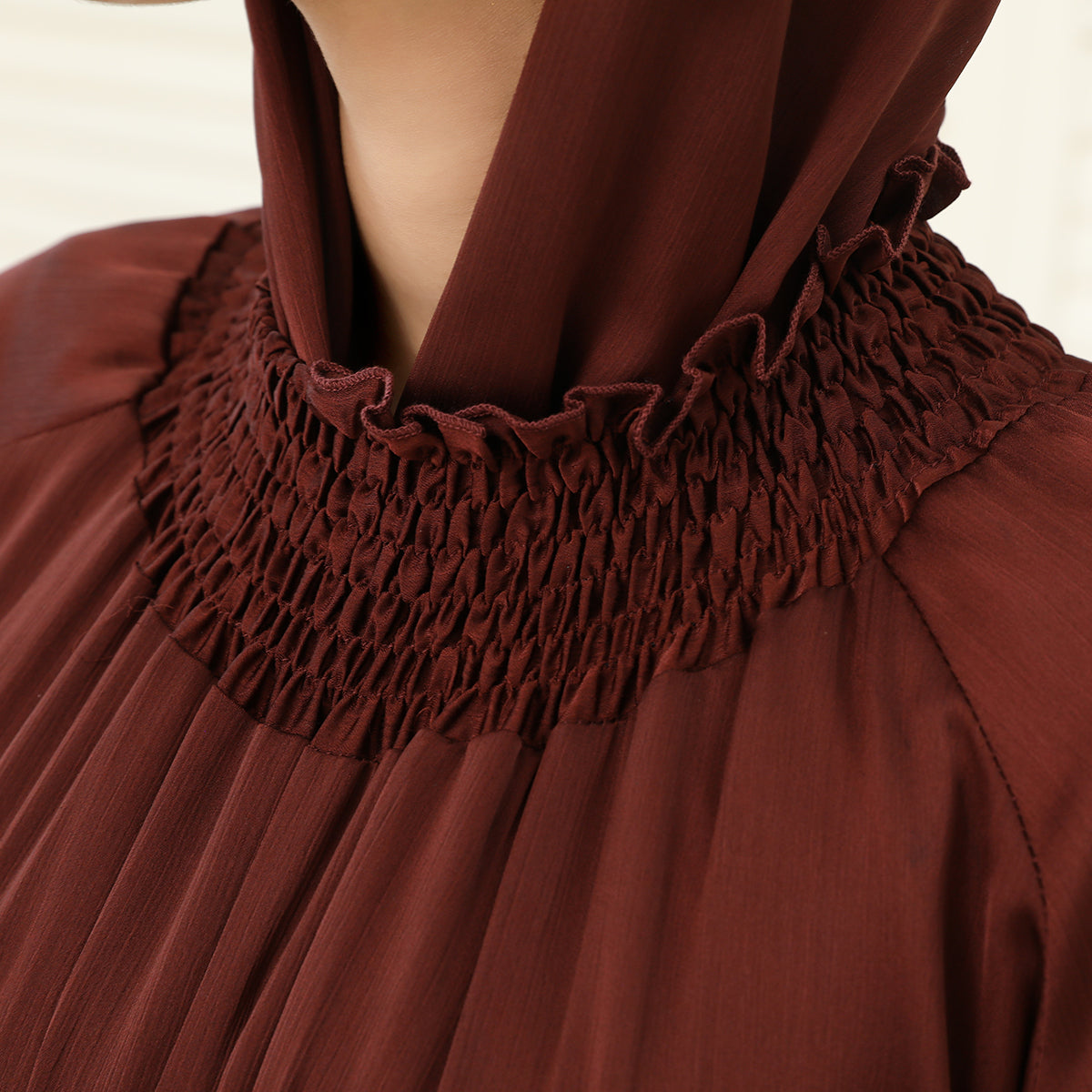 3-Piece Pleated Satin Ruffle Abaya with Crystal Belt & Hijab (NCS015)