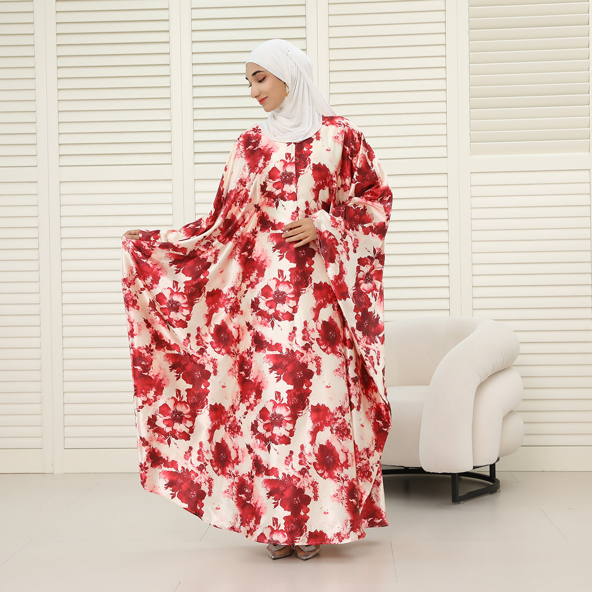 Oversized Batwing Abaya with Hidden Belt & Zipper (NCK004)