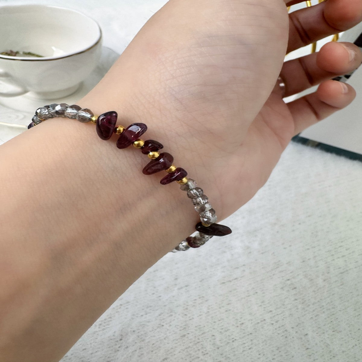 Boho Raw Gemstone Beaded Bracelet – Handmade Natural Stone Jewelry for Women(NCJ002)