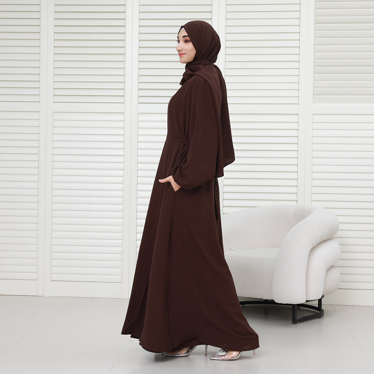 3-Piece Modest Abaya Set with Inner Dress, Outer Layer & Waist Belt – Elegant Everyday Wear (NCA010)