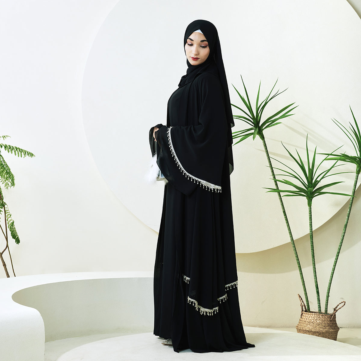 Elegant Chiffon Diamond Tassels Abaya Four - piece Set(NCS001)