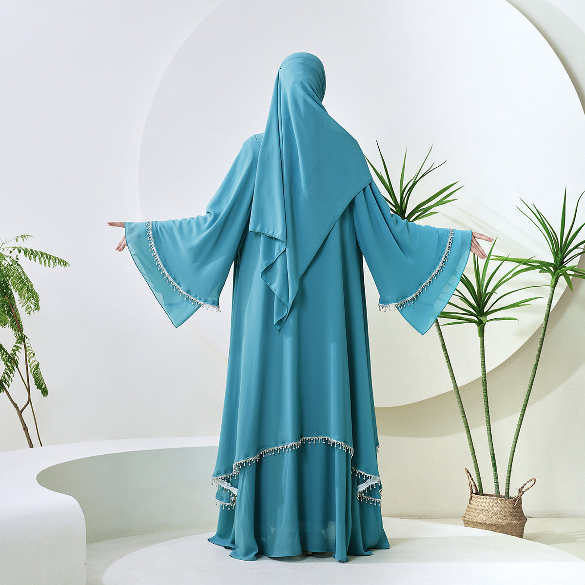 Elegant Chiffon Diamond Tassels Abaya Four - piece Set(NCS001)
