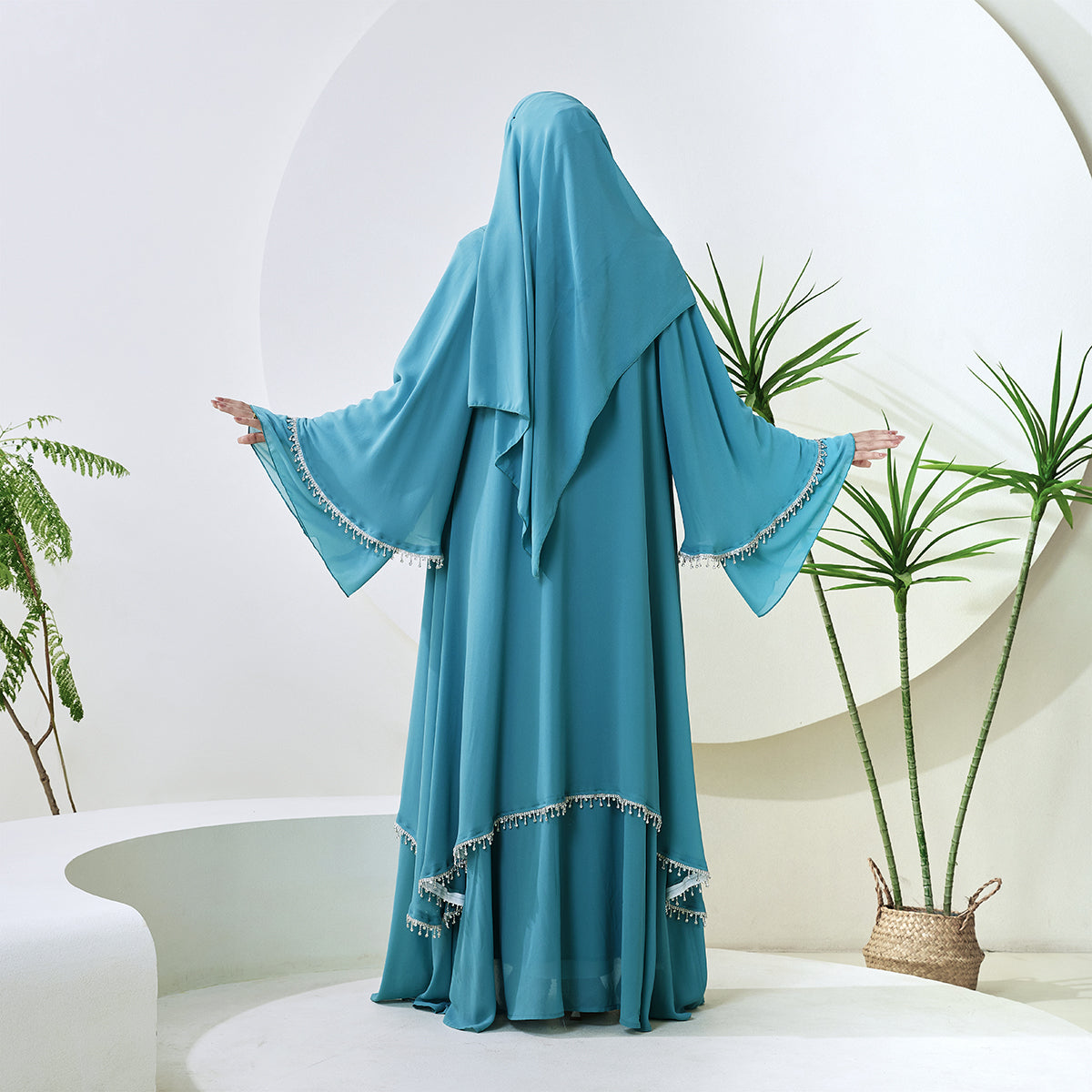 Elegant Chiffon Diamond Tassels Abaya Four - piece Set(NCS001)