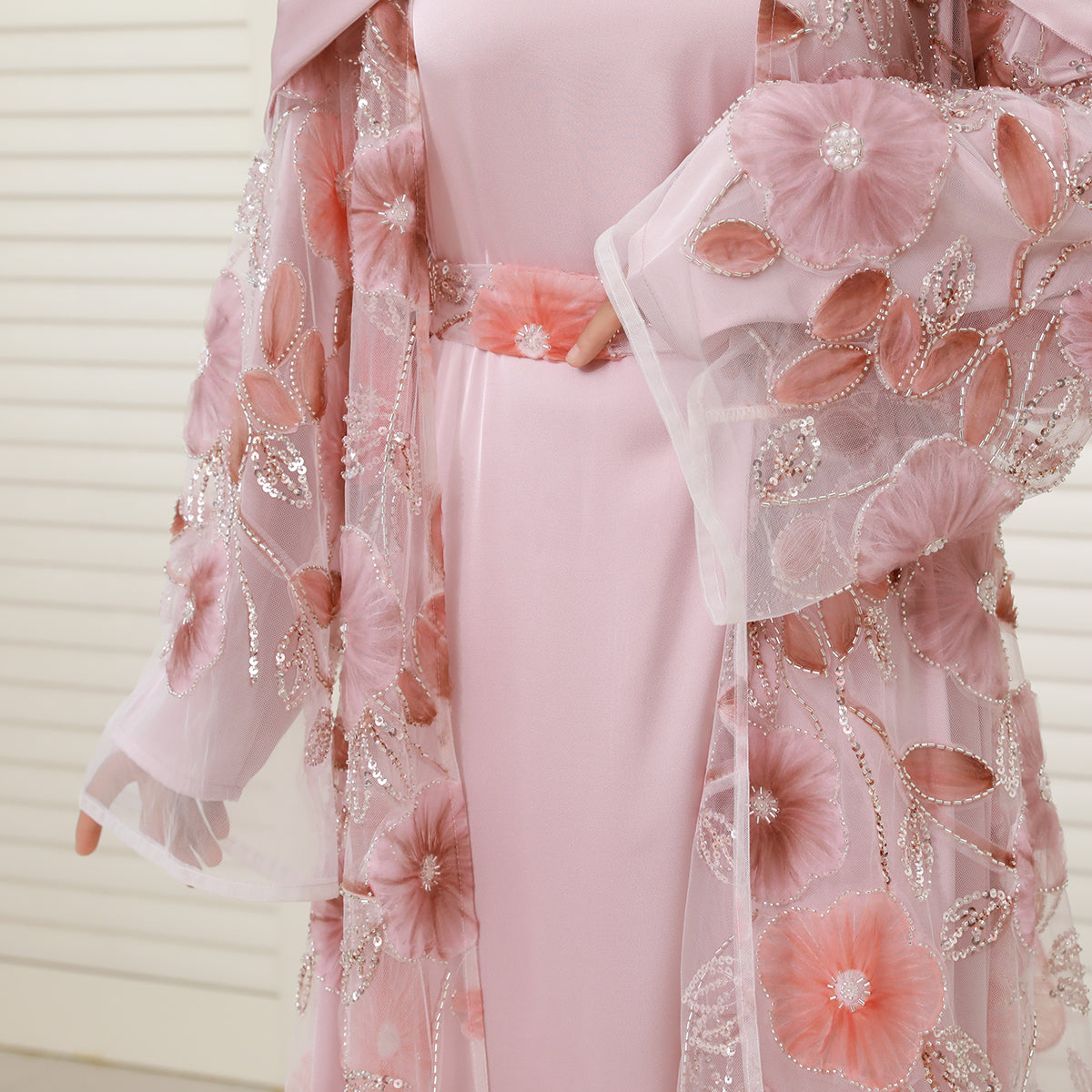 Floral Embroidered 4-Piece Abaya Set – Luxury Occasionwear Modest Dress (NCS013)