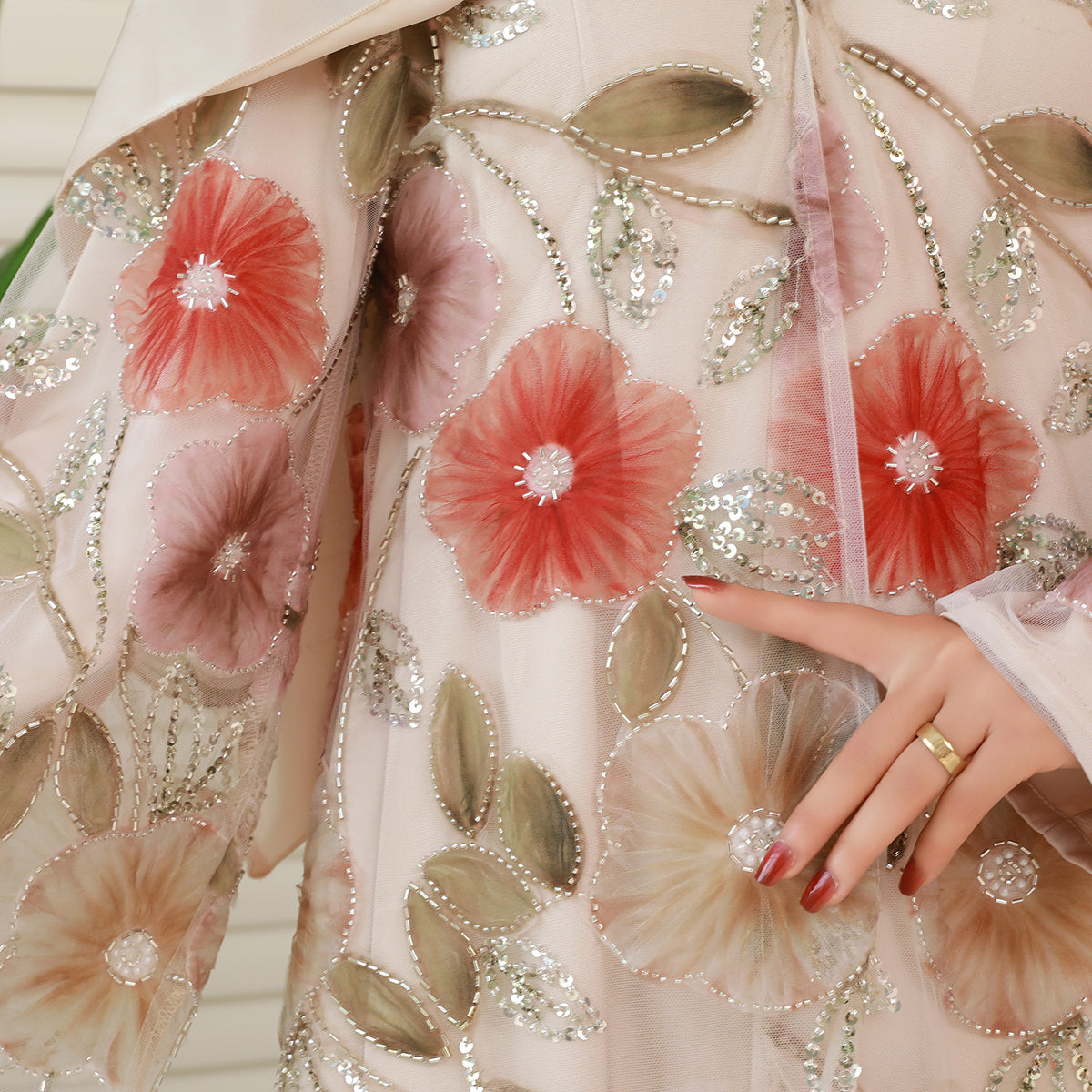 Floral Embroidered 4-Piece Abaya Set – Luxury Occasionwear Modest Dress (NCS013)
