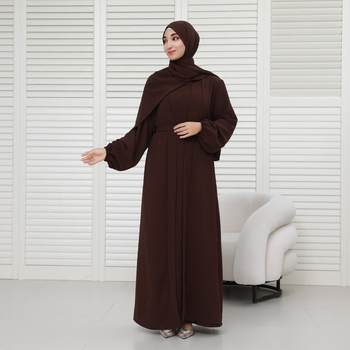 3-Piece Modest Abaya Set with Inner Dress, Outer Layer & Waist Belt – Elegant Everyday Wear (NCA010)