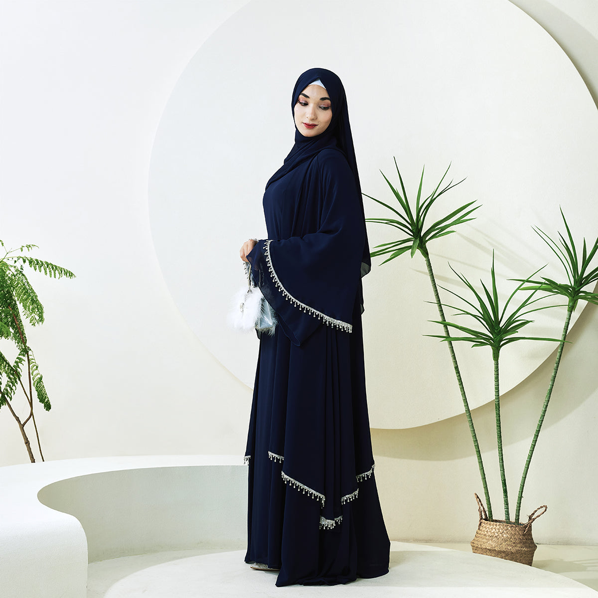 Elegant Chiffon Diamond Tassels Abaya Four - piece Set(NCS001)
