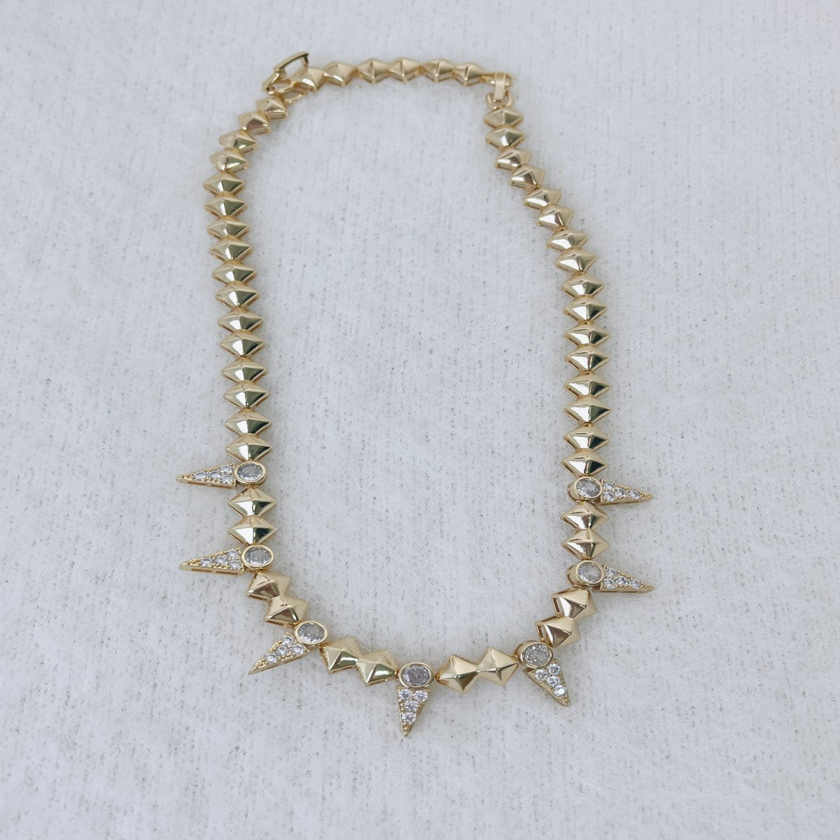 Gold Spiked Statement Necklace – Edgy Punk-Inspired Alloy Choker(NCJ007)