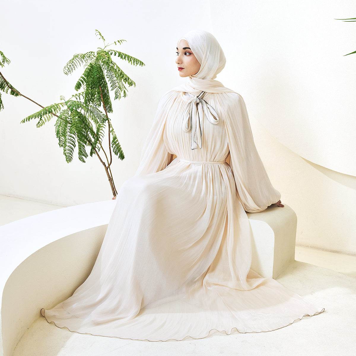 Haffafa Armani Satin Abaya Set – Modest Dress with Matching Belt & Hijab(NCS002)