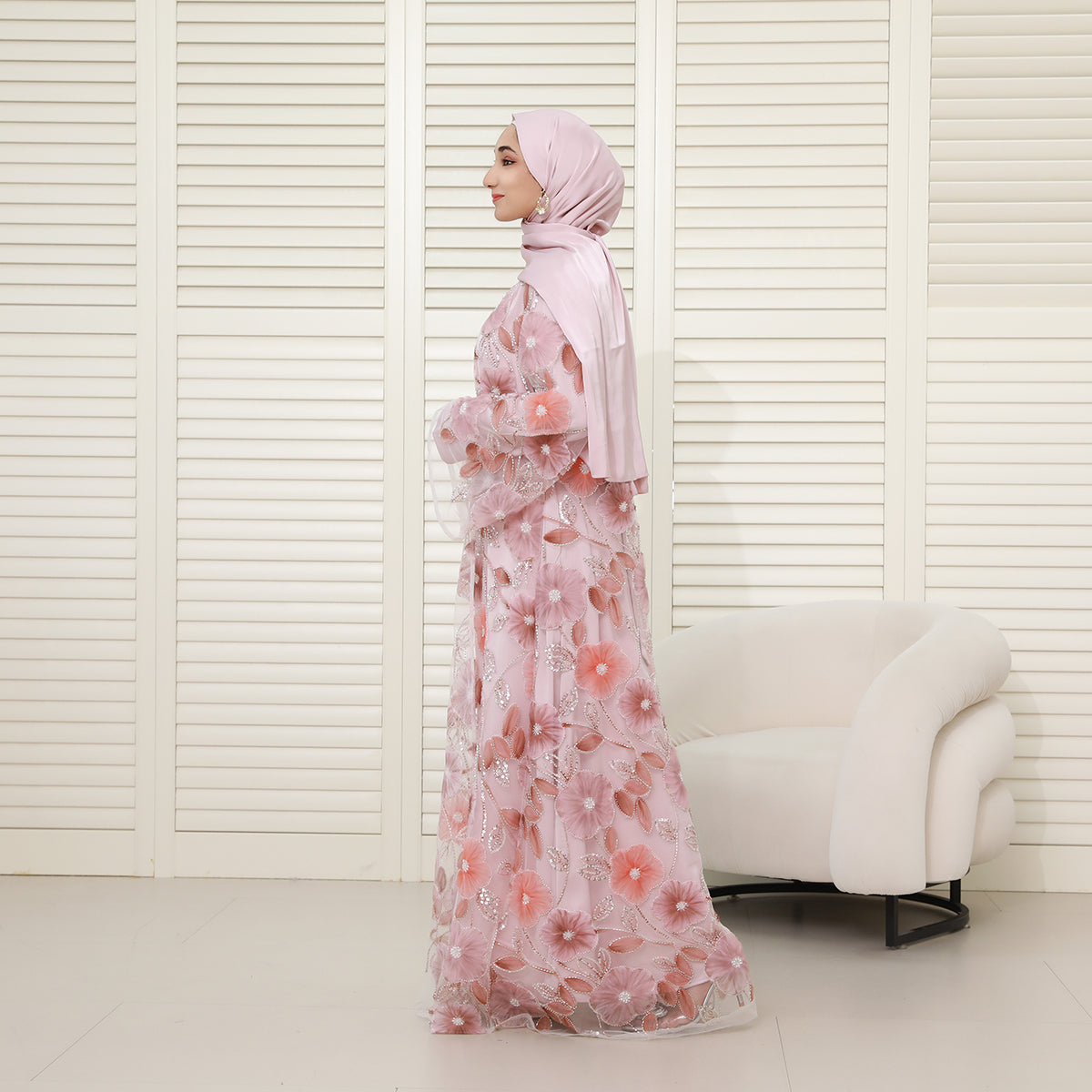 Floral Embroidered 4-Piece Abaya Set – Luxury Occasionwear Modest Dress (NCS013)