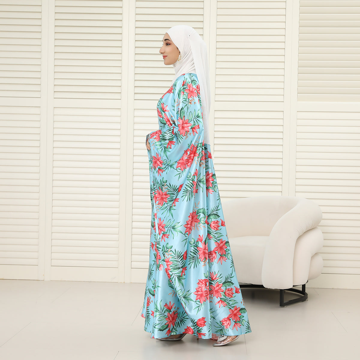 Oversized Batwing Abaya with Hidden Belt & Zipper (NCK004)