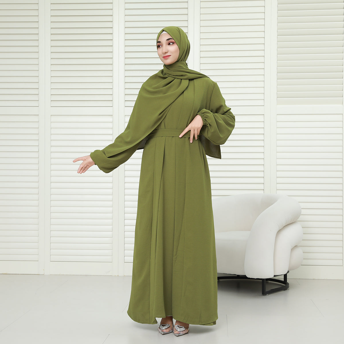 3-Piece Modest Abaya Set with Inner Dress, Outer Layer & Waist Belt – Elegant Everyday Wear (NCA010)