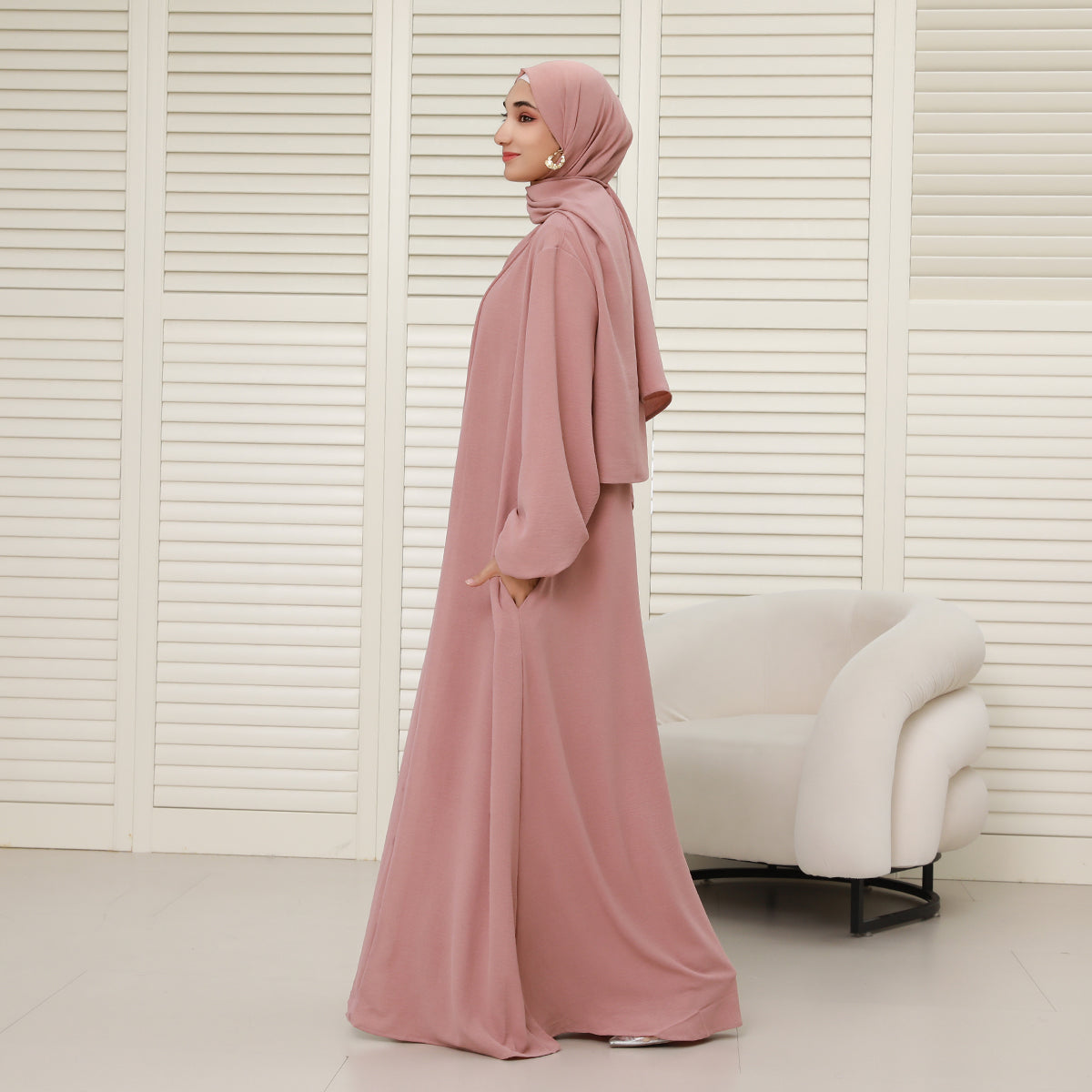 3-Piece Modest Abaya Set with Inner Dress, Outer Layer & Waist Belt – Elegant Everyday Wear (NCA010)