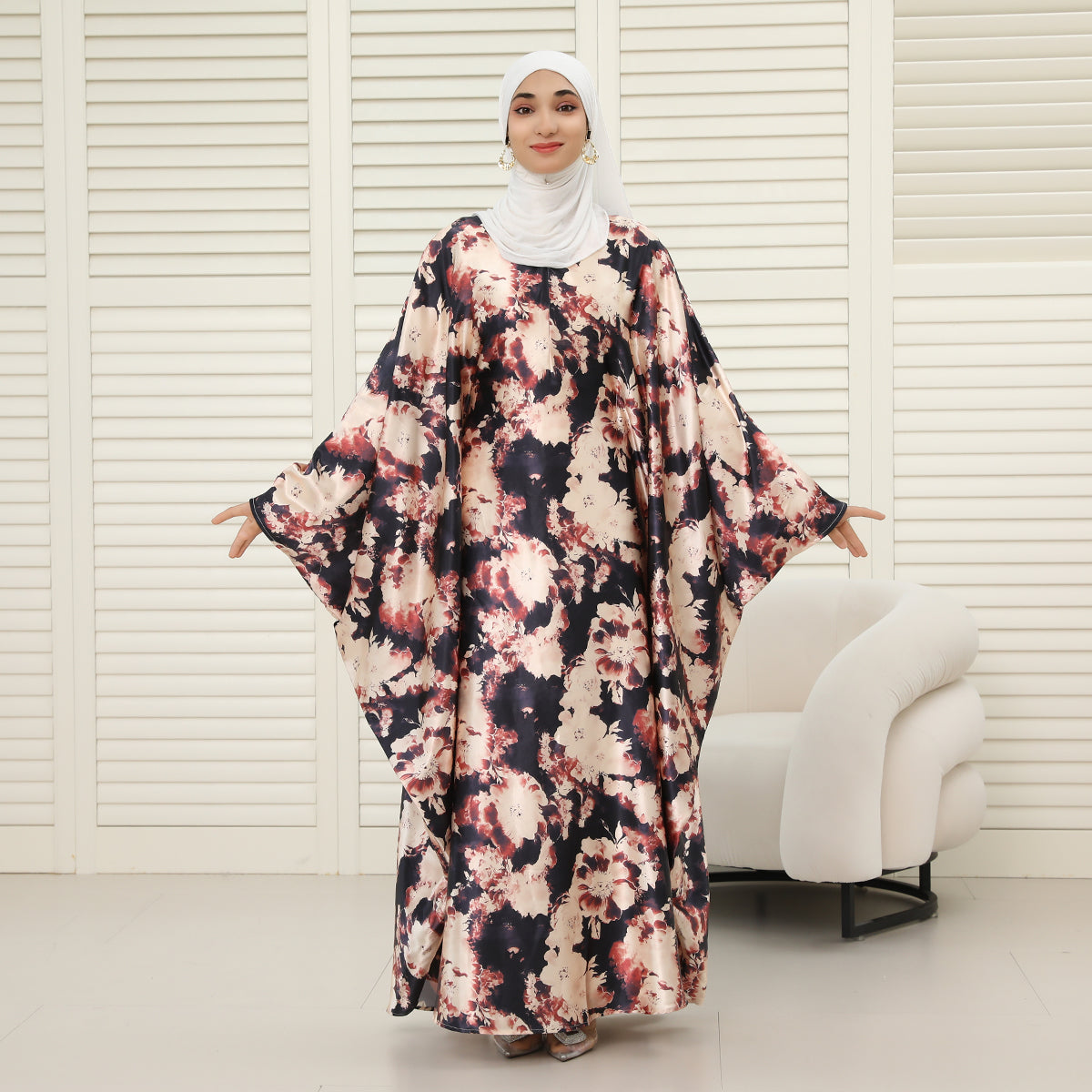 Oversized Batwing Abaya with Hidden Belt & Zipper (NCK004)