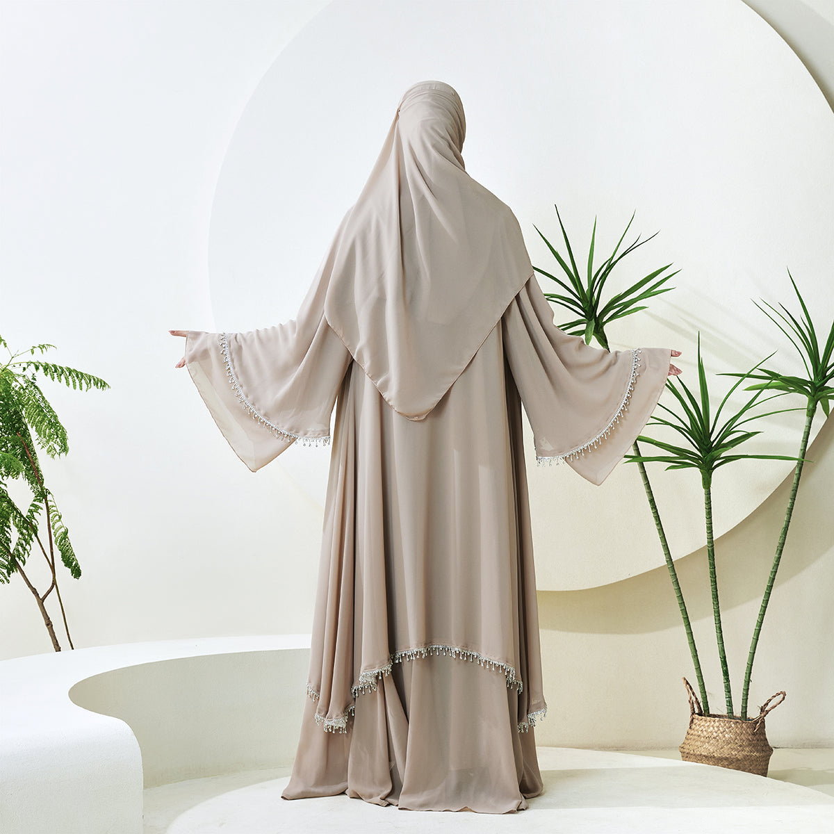 Elegant Chiffon Diamond Tassels Abaya Four - piece Set(NCS001)