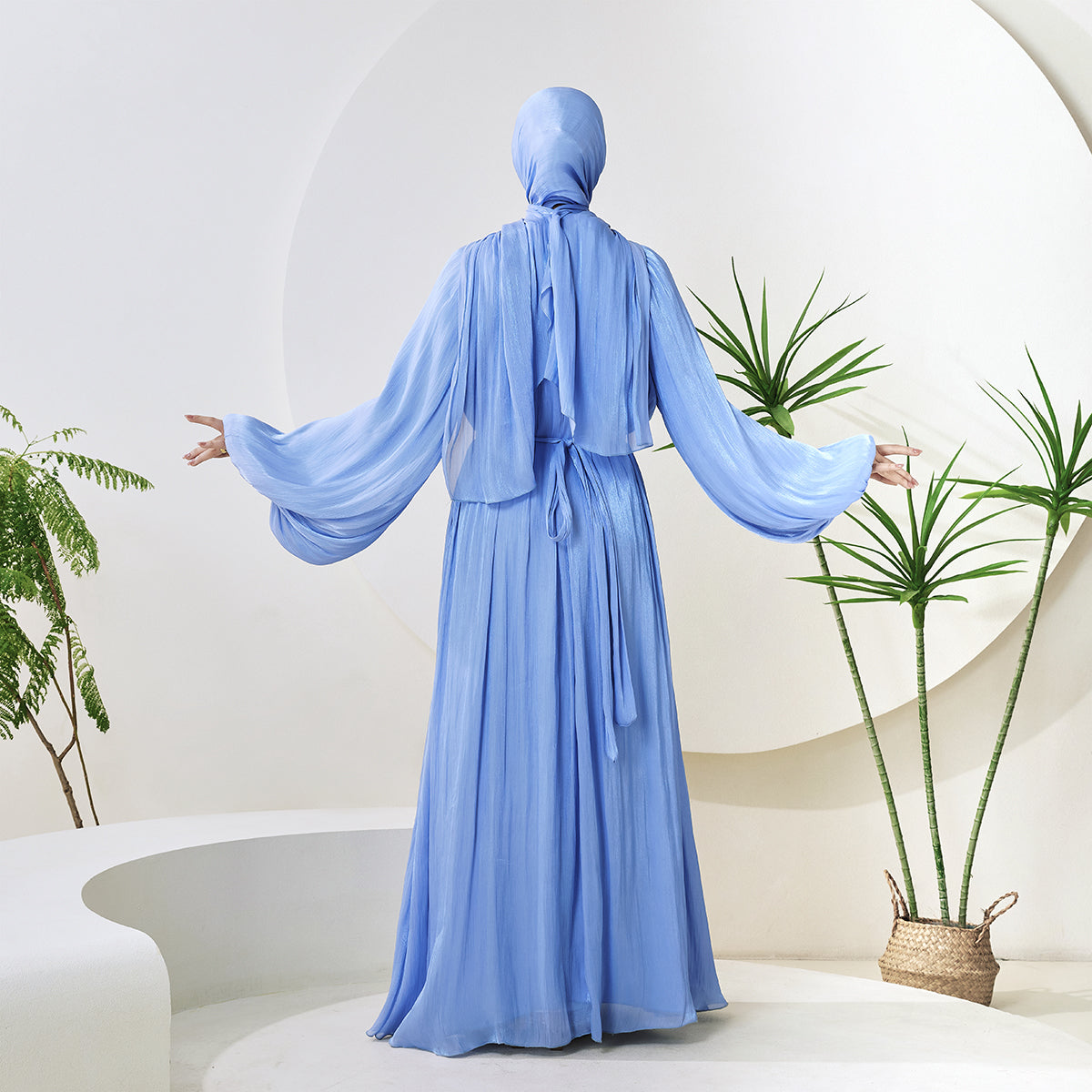 Haffafa Armani Satin Abaya Set – Modest Dress with Matching Belt & Hijab(NCS002)