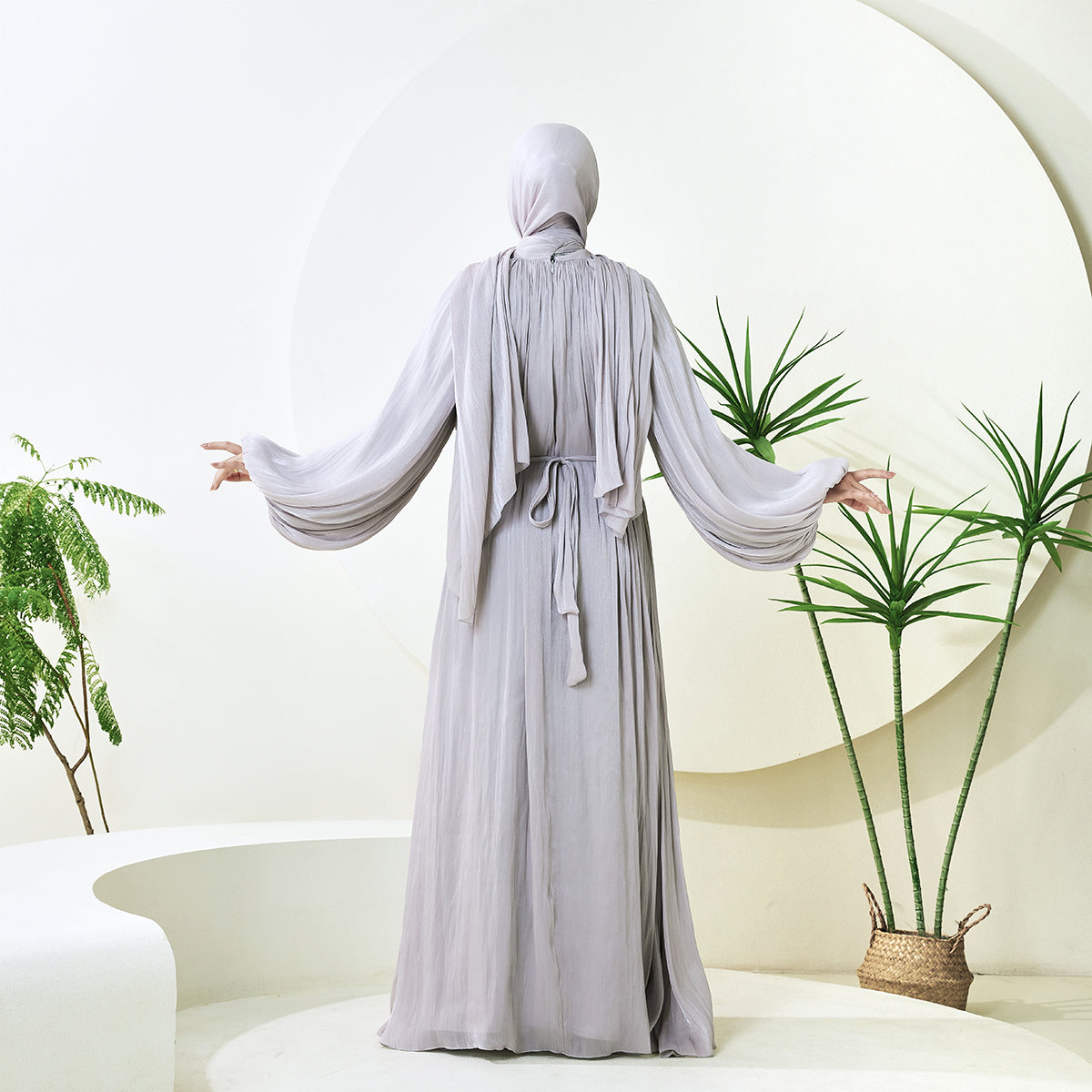 Haffafa Armani Satin Abaya Set – Modest Dress with Matching Belt & Hijab(NCS002)