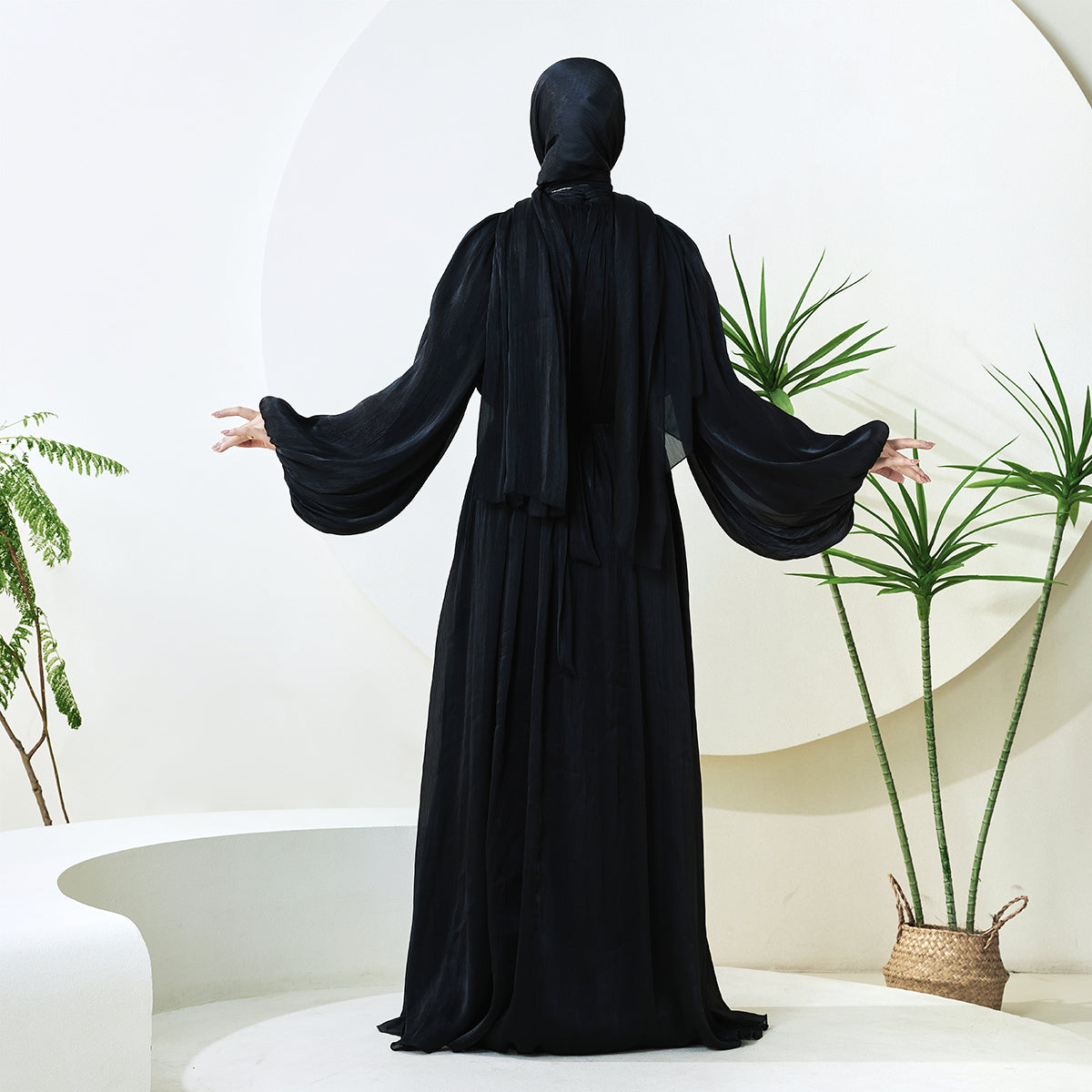 Haffafa Armani Satin Abaya Set – Modest Dress with Matching Belt & Hijab(NCS002)