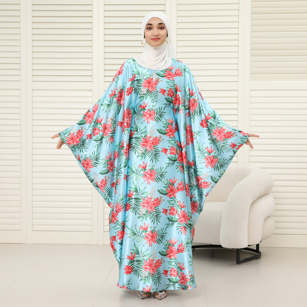 Oversized Batwing Abaya with Hidden Belt & Zipper (NCK004)