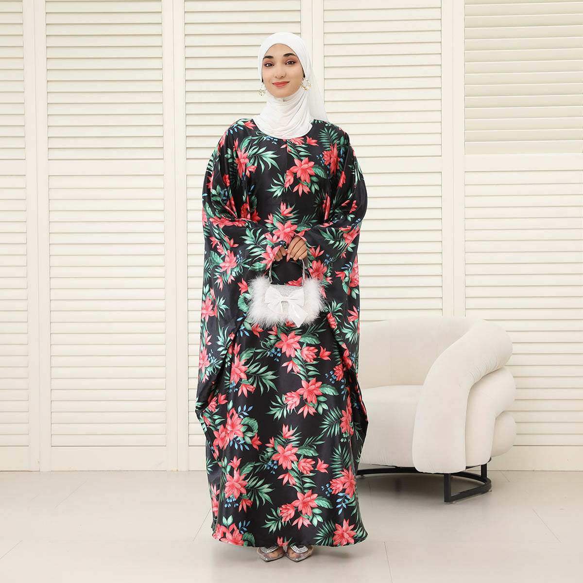 Oversized Batwing Abaya with Hidden Belt & Zipper (NCK004)