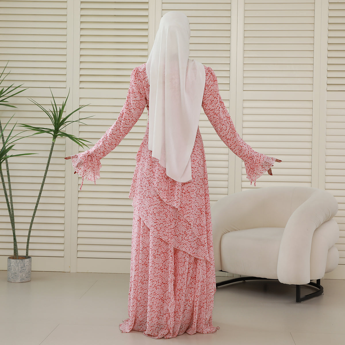 3-Piece Ruffle Chiffon Abaya Set – Top, Skirt & Scrunchie NCA006