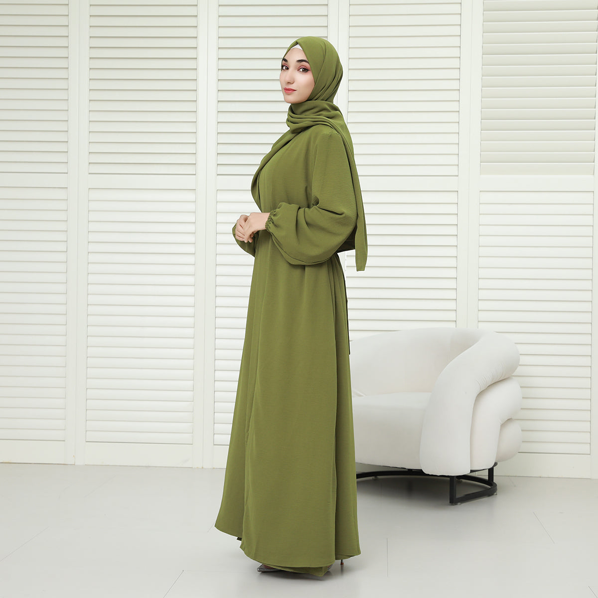 3-Piece Modest Abaya Set with Inner Dress, Outer Layer & Waist Belt – Elegant Everyday Wear (NCA010)