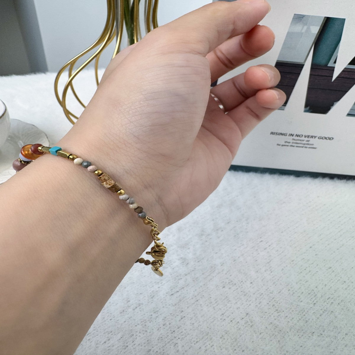 Boho Raw Gemstone Beaded Bracelet – Handmade Natural Stone Jewelry for Women(NCJ002)