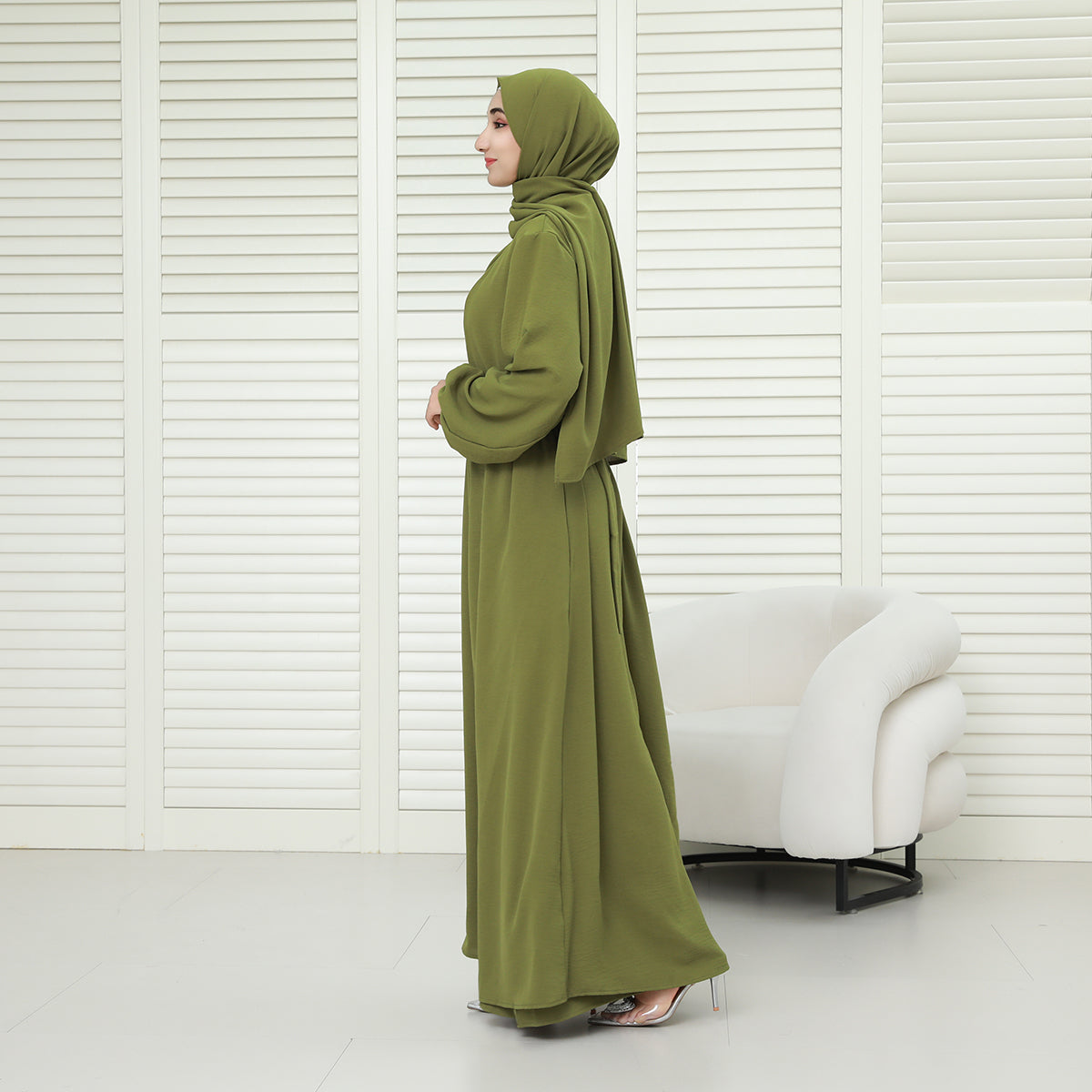 3-Piece Modest Abaya Set with Inner Dress, Outer Layer & Waist Belt – Elegant Everyday Wear (NCA010)
