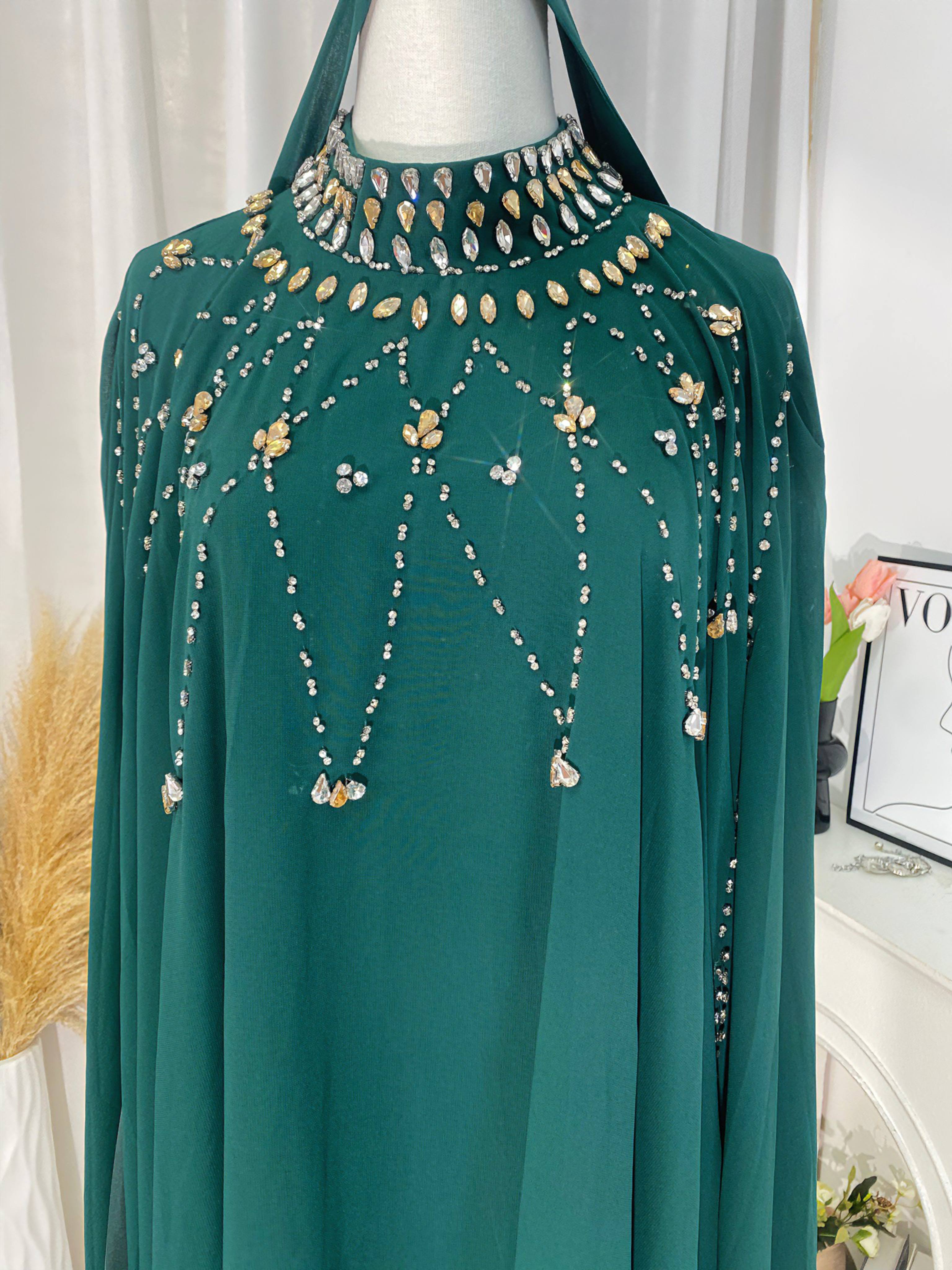 Luxury Crystal Beaded Abaya Set for Women(NCS022) – 2 Piece Open Abaya with Long Sleeve Inner Dress with Pockets (S–XXL)