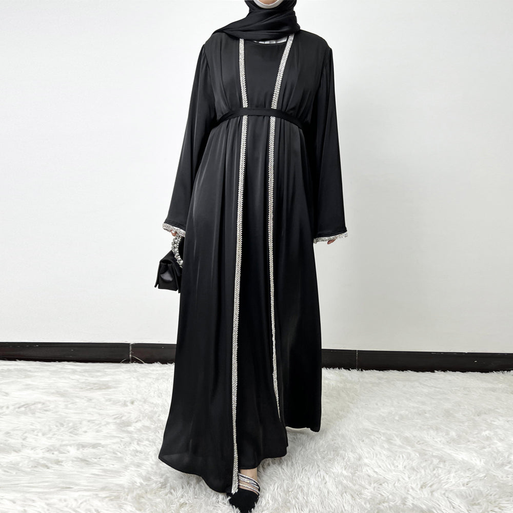 Diamond Sleeve Satin 4-Piece Abaya Set（NCS004）