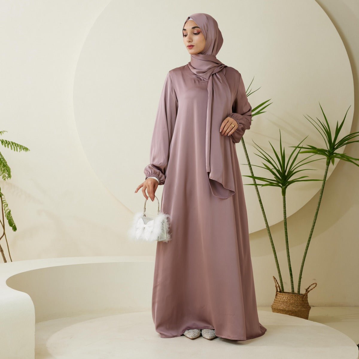 AMANI Satin One Piece With Hijab Abaya: Stylish Statement of Elegance（NCA001 ）