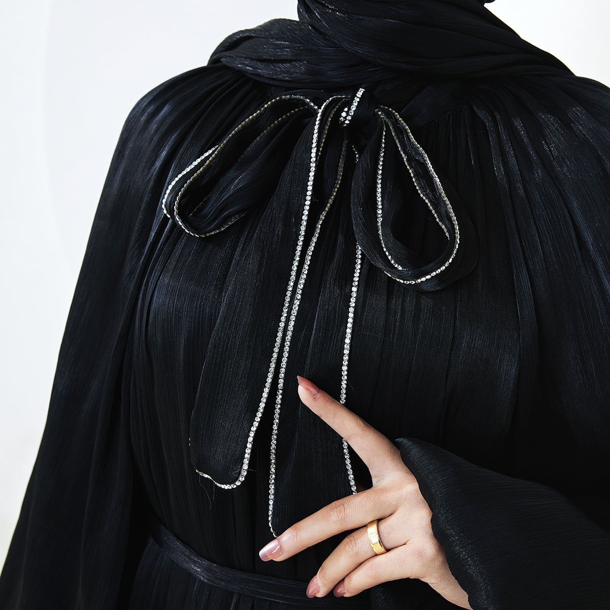 Haffafa Armani Satin  Abaya Set –  Modest Dress with Matching Belt & Hijab(NCS002)