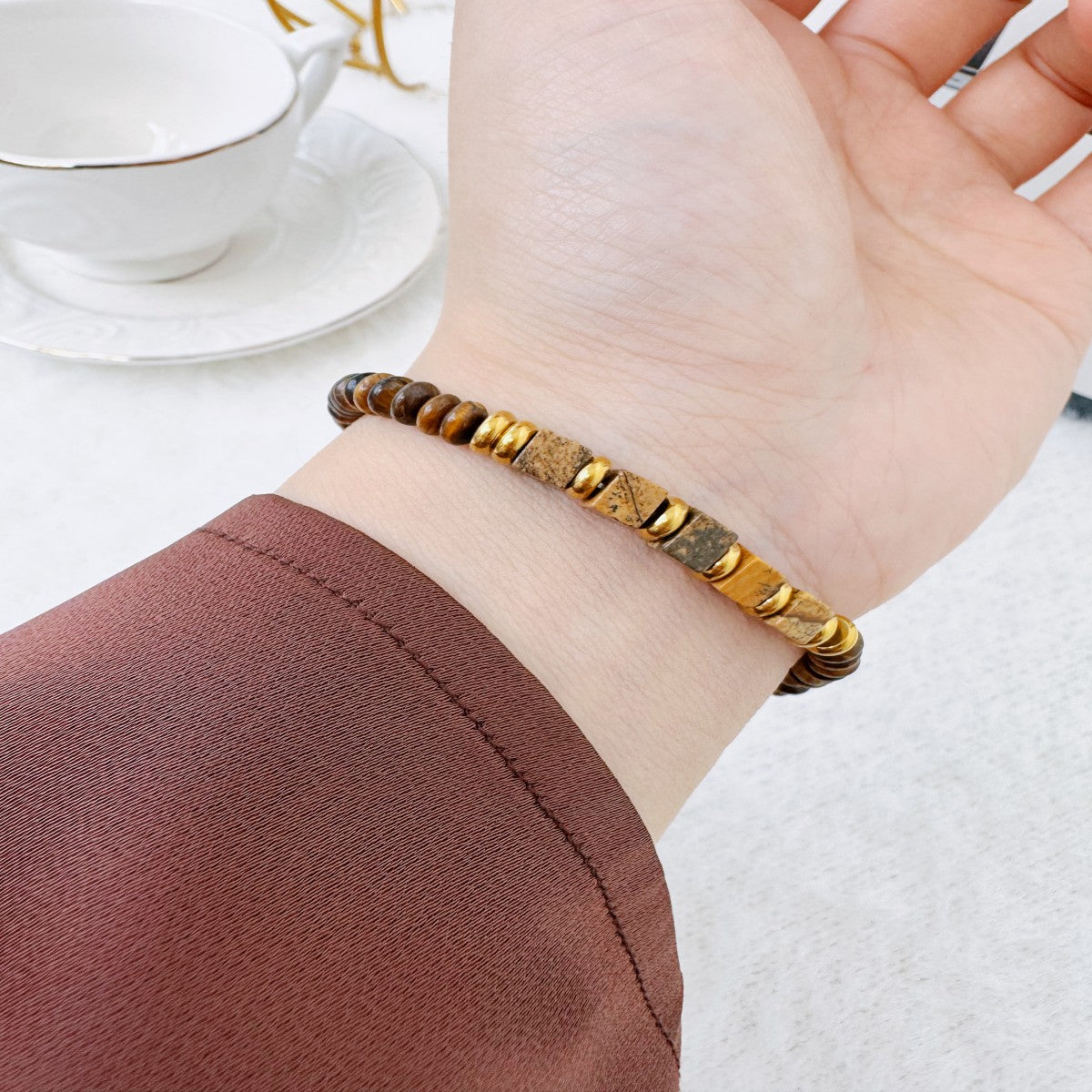 Boho Raw Gemstone Beaded Bracelet – Handmade Natural Stone Jewelry for Women(NCJ002)