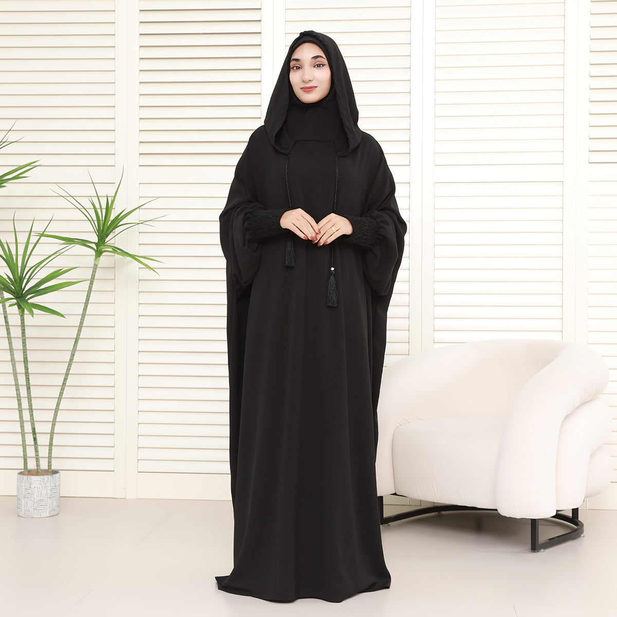 Solid colored hoodie with hat abaya (NCA005)