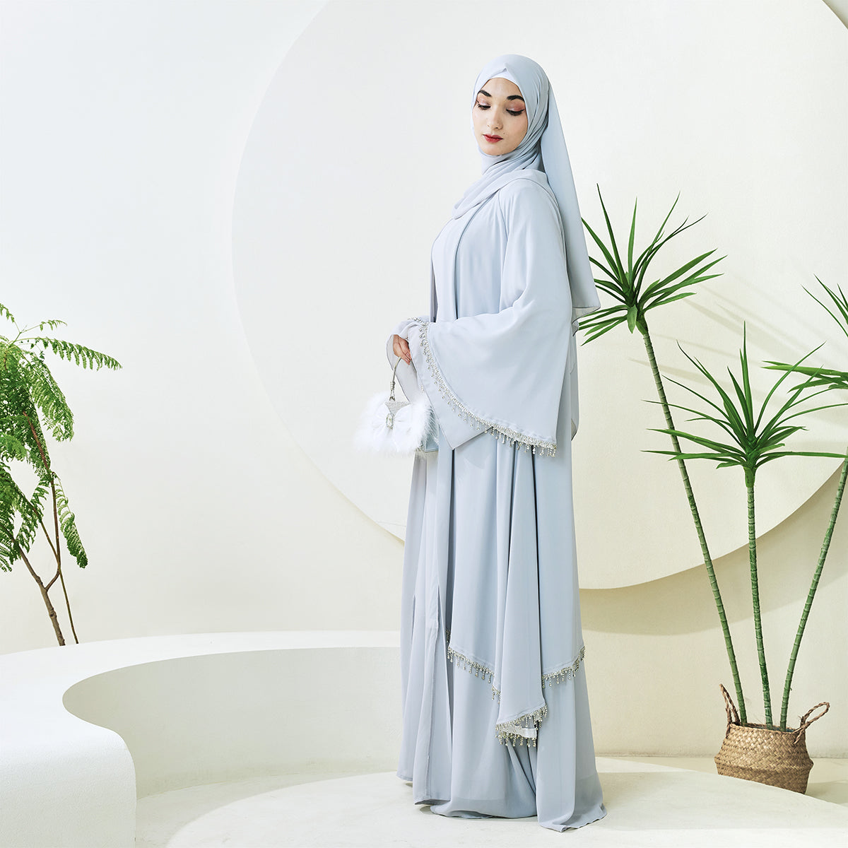 Elegant Chiffon Diamond Tassels Abaya Four - piece Set（NCS001）