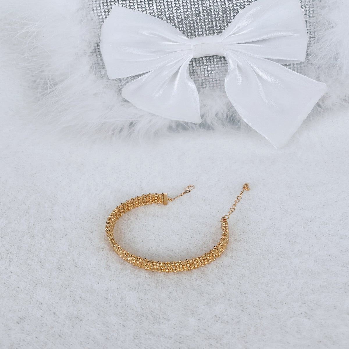 Gold Textured Alloy Bracelet – Adjustable Minimalist Bangle for Women(NCJ005)