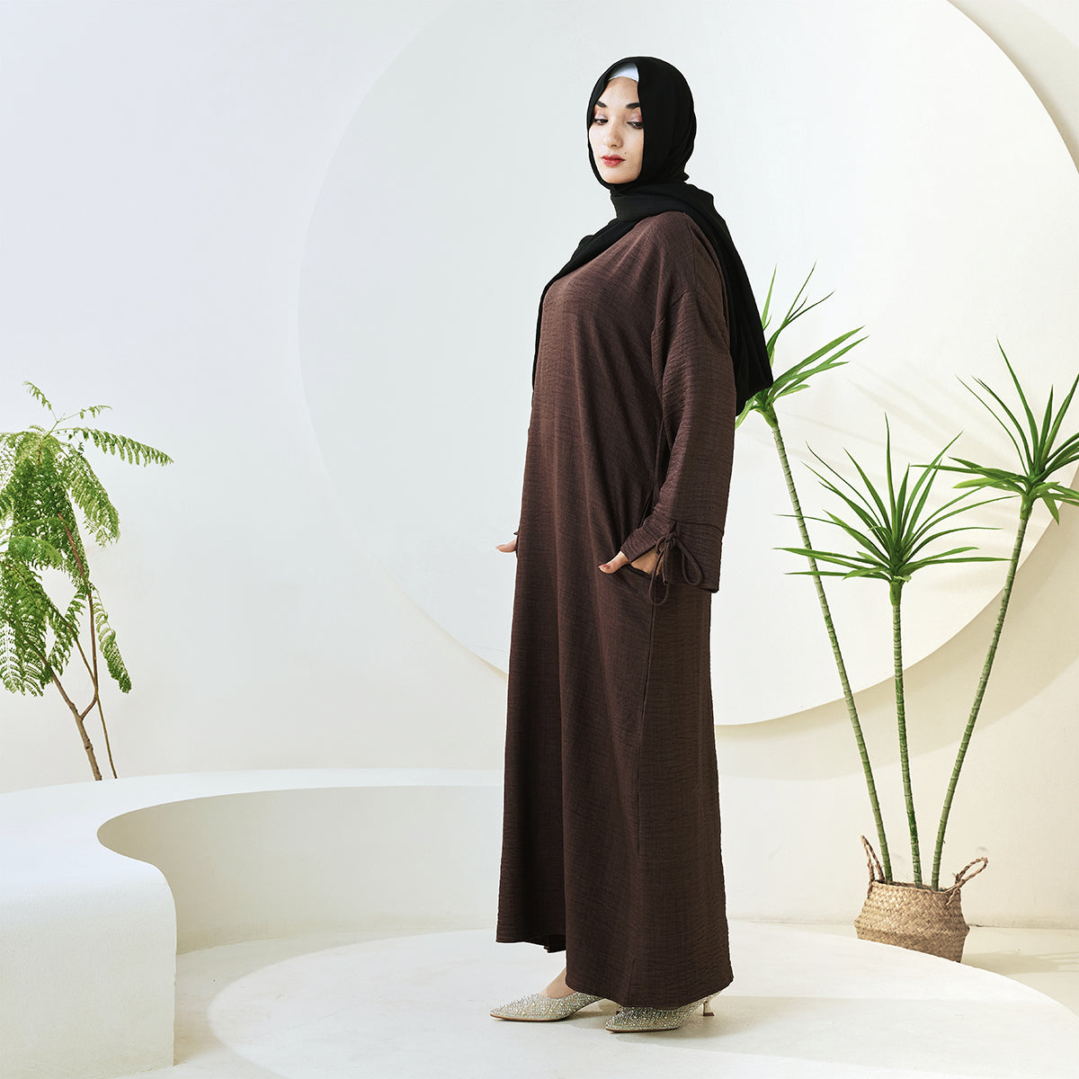 Casual Solid Color Long Robe with Tie-Detail Sleeves – Available in Multiple Colors (NCA011)