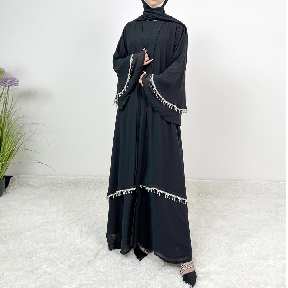 Elegant Chiffon Diamond Tassels Abaya Four - piece Set（NCS001）