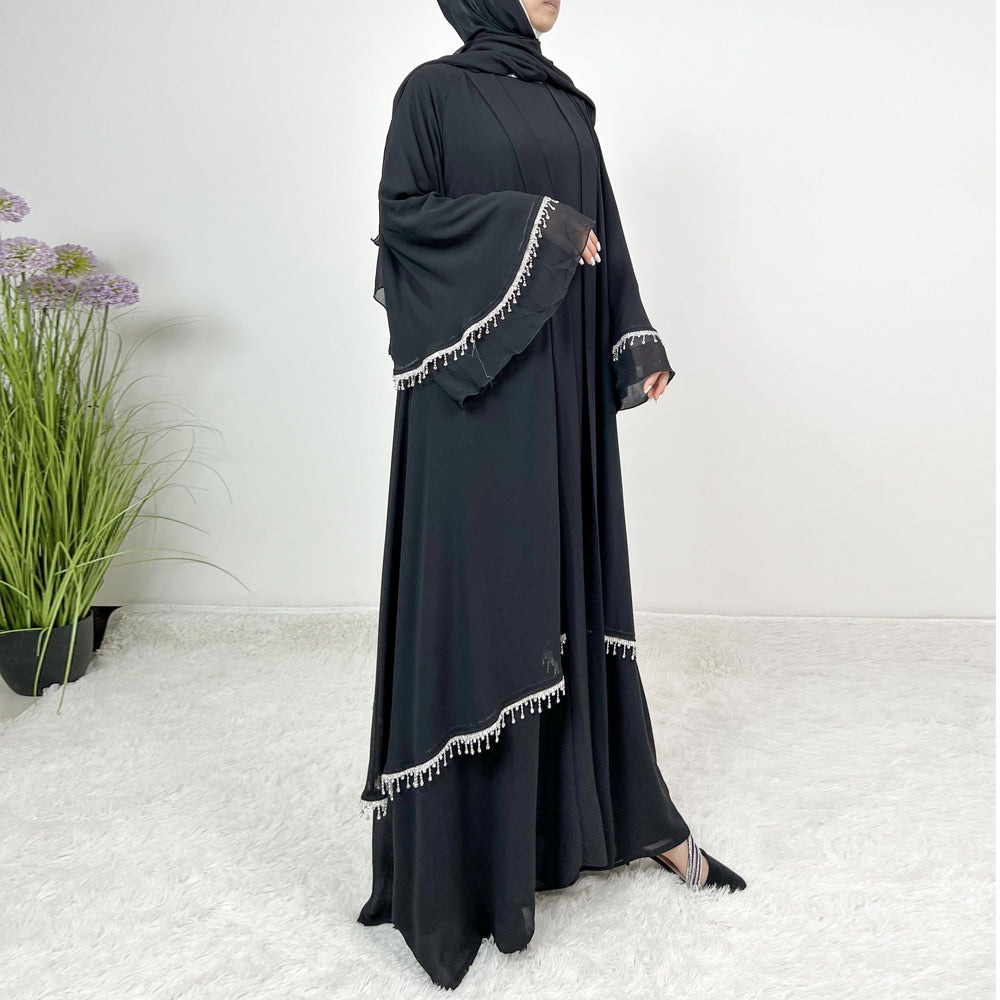 Elegant Chiffon Diamond Tassels Abaya Four - piece Set（NCS001）