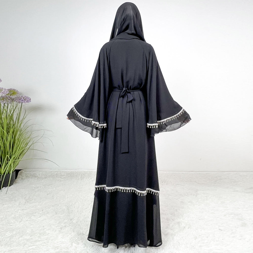 Elegant Chiffon Diamond Tassels Abaya Four - piece Set（NCS001）