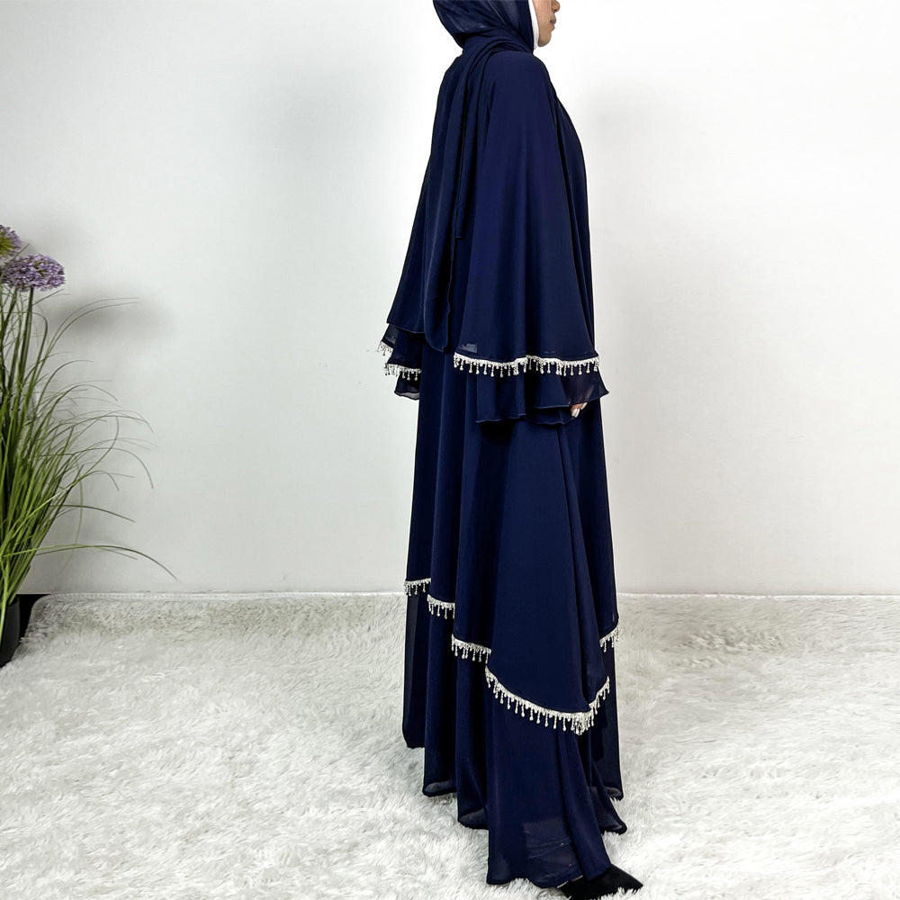 Elegant Chiffon Diamond Tassels Abaya Four - piece Set（NCS001）