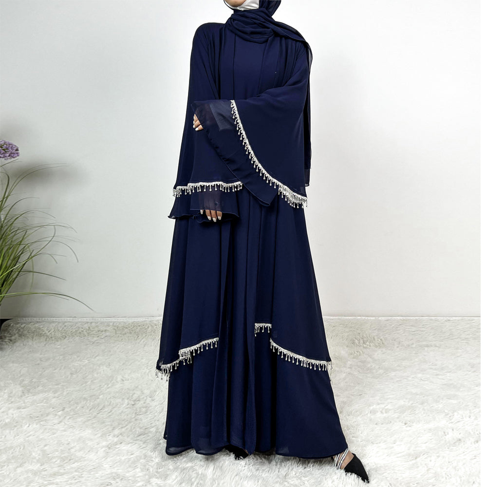 Elegant Chiffon Diamond Tassels Abaya Four - piece Set（NCS001）