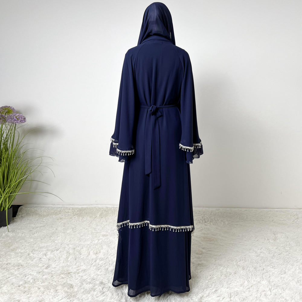 Elegant Chiffon Diamond Tassels Abaya Four - piece Set（NCS001）